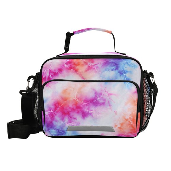 Insulated Lunch Bag 6L Leak-Proof Lunch Box with Shoulder Strap Multiple Pockets Lunch Tote Pink and Blue Tie-dye Pattern