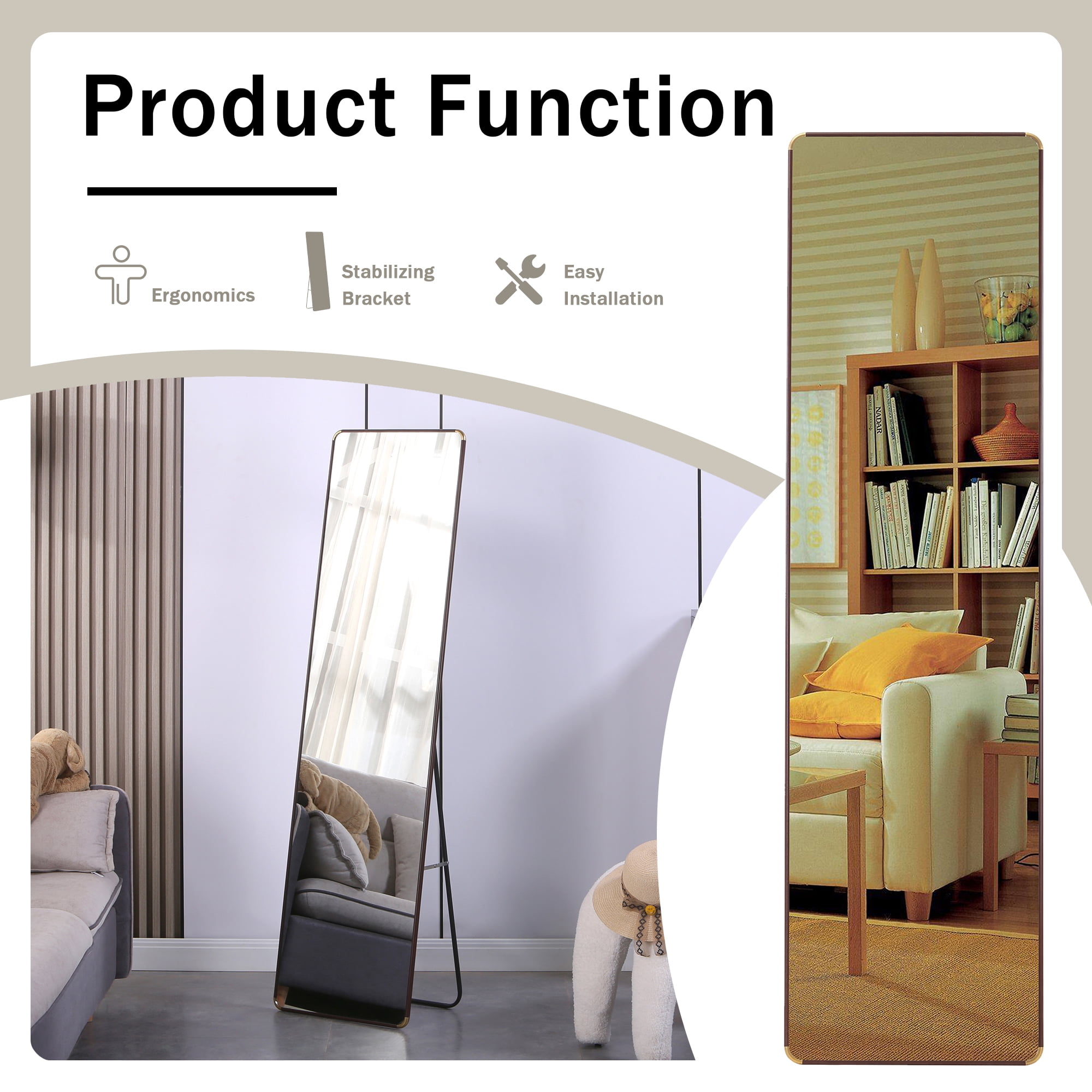 60"x 16.5" Full Length Mirror, Wall Mirror,Full Body Standing Mirror Floor Mirrors,Bathroom Makeup Mirror,Dark Brown