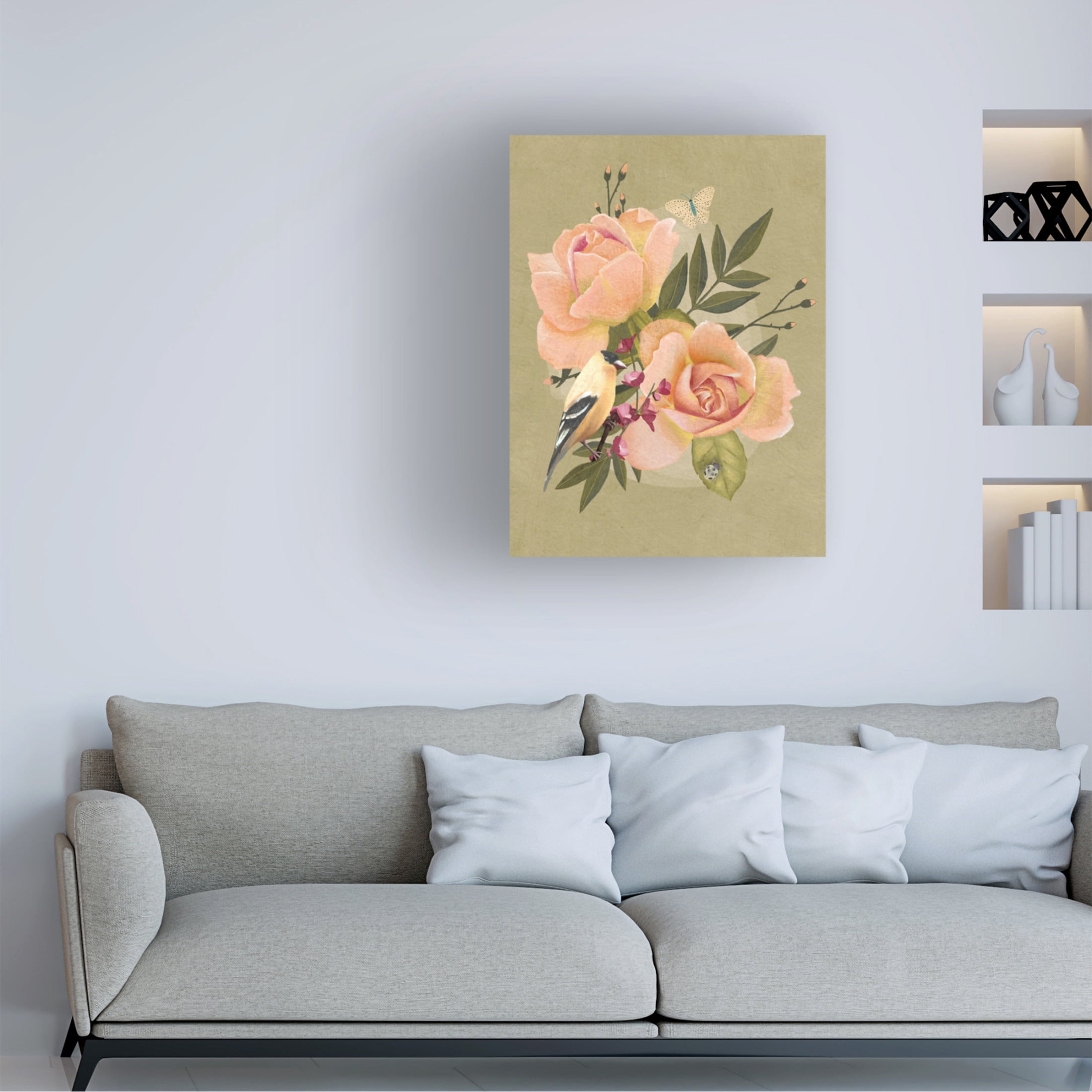 Trademark Fine Art Katie O'Shea  Goldfinch and Flowers II Canvas Wall Art