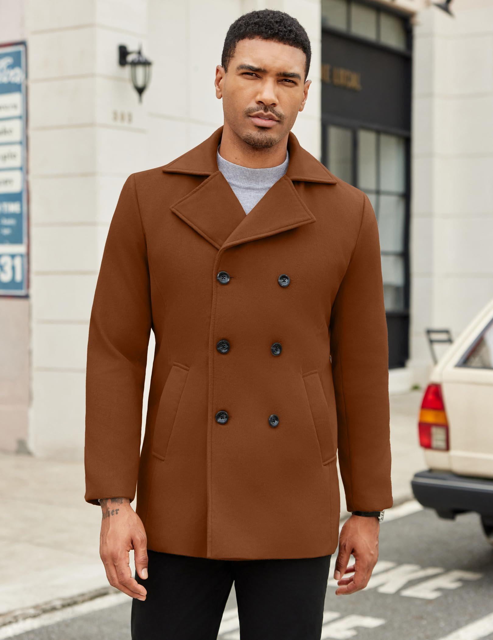 COOFANDY Mens Coat Double Breasted Short Trench Coat, Business
