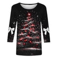 thumbnail image 5 of MaFYtyTPR Women's Christmas 3/4 Sleeve Tops Fashion Festival Printed Bow Round Neck Three Quarter Sleeve Loose T-shirt Plus Size Gray XL, 5 of 5