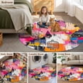 thumbnail image 5 of Round Rugs 3.3Ft, Pink Orange Round Area Rug Washable Indoor Throw Carpet, Modern Oil Painted Artwork Soft Non Slip Circle Rug for Laundry Room Patio Home Decor Aesthetic, 5 of 8