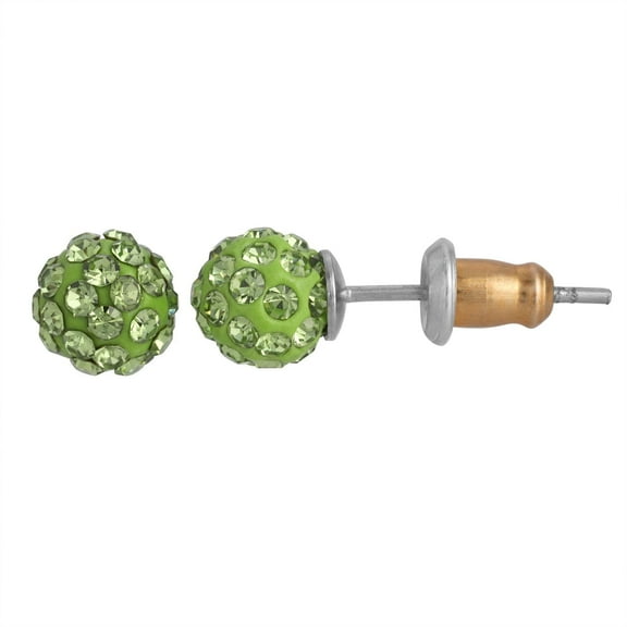 1928 Jewelry Round Petite 6mm Peridot Green Crystal Pave Stud Earrings
