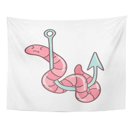 REFRED Colorful Cute Funny Worm on Hook Pink Big Bright Cartoon Character Cheerful Wall Art Hanging Tapestry Home Decor for Living Room Bedroom Dorm 51x60