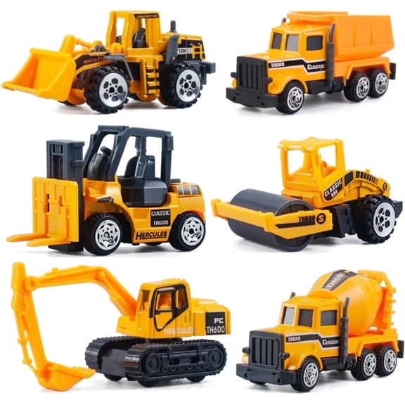 AUTERCO Mini Construction Trucks Vehicles Toys for Boys Age 3 4 5 6 7 8 Years Old, 6 Pack 1/64 Scale Die-Cast Excavator Mixer Forklift Toy Car Models Playset for Kids Toddlers Birthday Party Gift