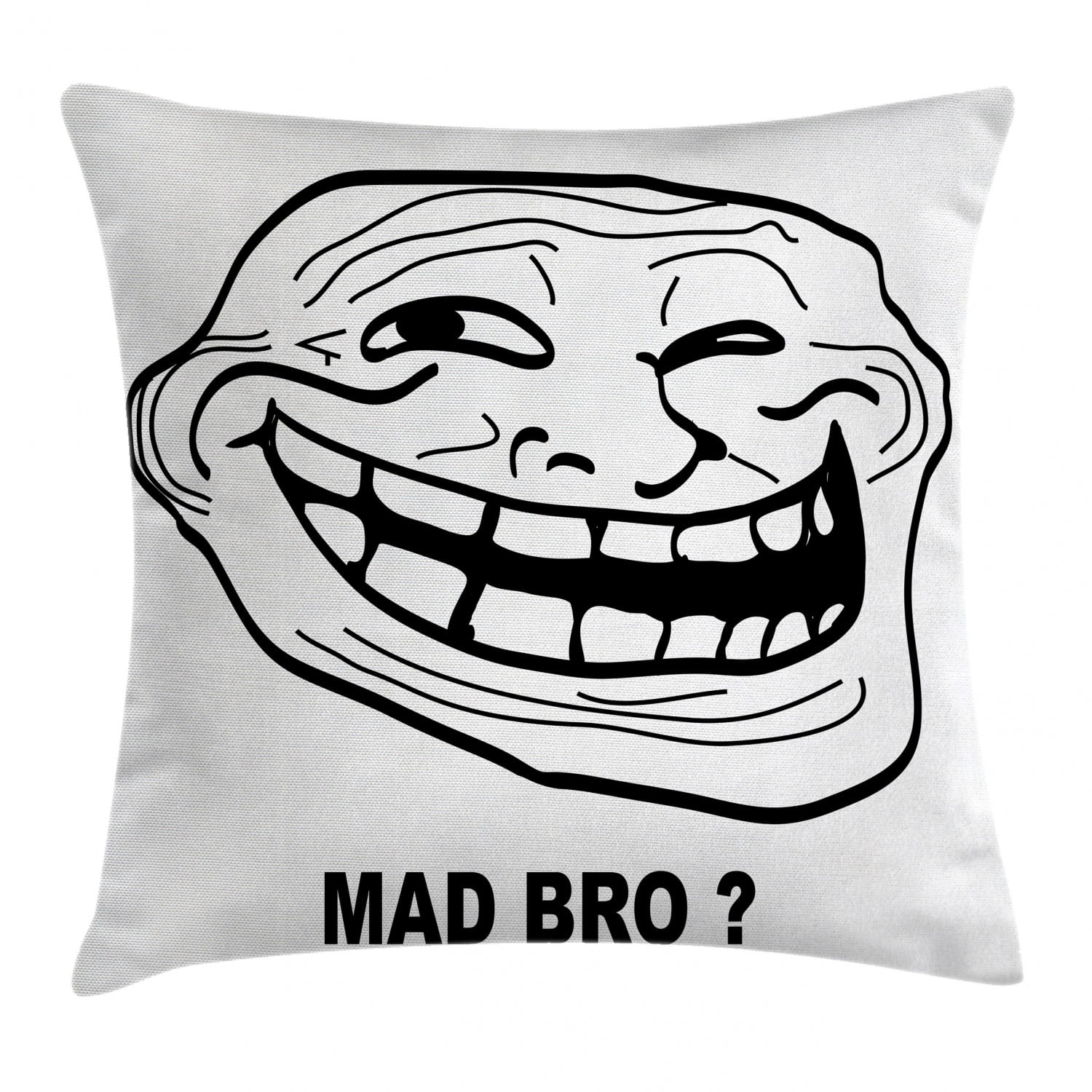 Humor Decor Throw Pillow Cushion Cover, Cartoon Style Troll Face Guy for  Annoying Popular Artful Internet Meme Design, Decorative Square Accent  Pillow Case, 16 X 16 Inches, Black White, by Ambesonne 
