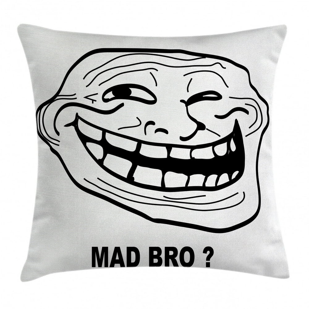 Humor Decor Throw Pillow Cushion Cover, Cartoon Style Troll Face Guy