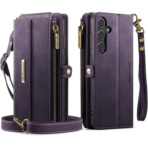 for Samsung Galaxy S25 Wallet Case with Card Slots [9 Cards   Cash Slot   Zipper Pocket] Magnetic Closure, Detachable Strap, Kickstand, RFID Blocking & Shockproof TPU,Wireless Charging