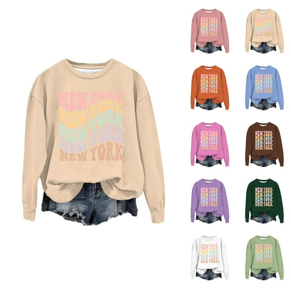 New York Sweatshirts for Women 2025 Long Sleeve Crewneck Y2K Graphic Sweatshirt Pullover Tops Streetwear