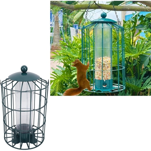 Squirrel Proof Bird Feeders For Outdoors, Bird Feeder Squirrel Proof, Bird Feeders For Outdoors Hanging, Caged Clear Tube Bird Feeder with Metal Chain for Outdoor Garden