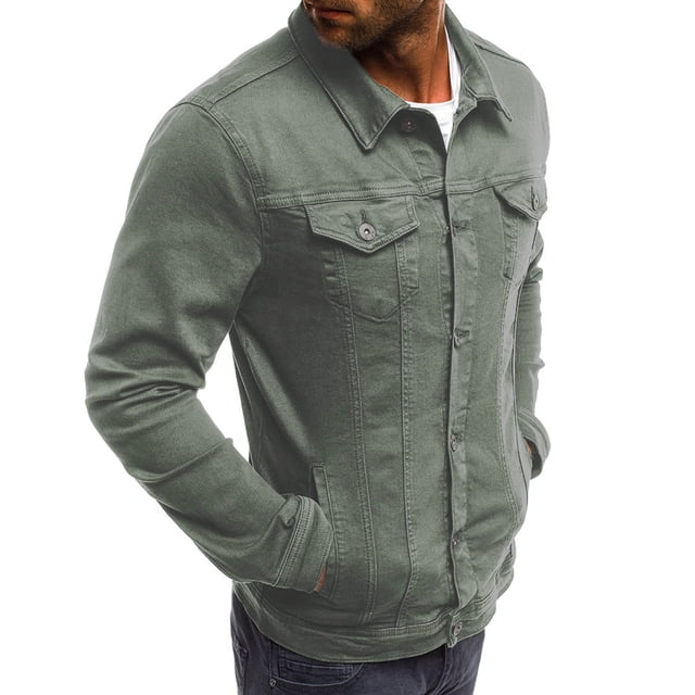 Men's Autumn Winter Button Solid Color Vintage Denim Jacket Tops Blouse Coat L