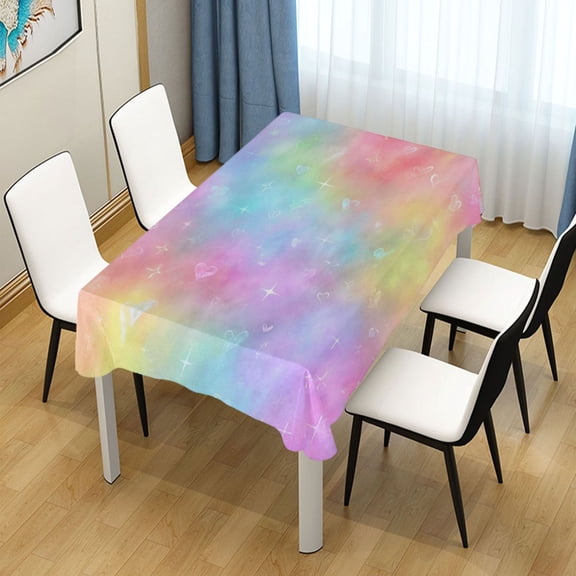 54x54 Inch Tablecloth Polyester Square Tablecloth for Home Kitchen Dinner Decor Pastel Rainbow Tie-dye
