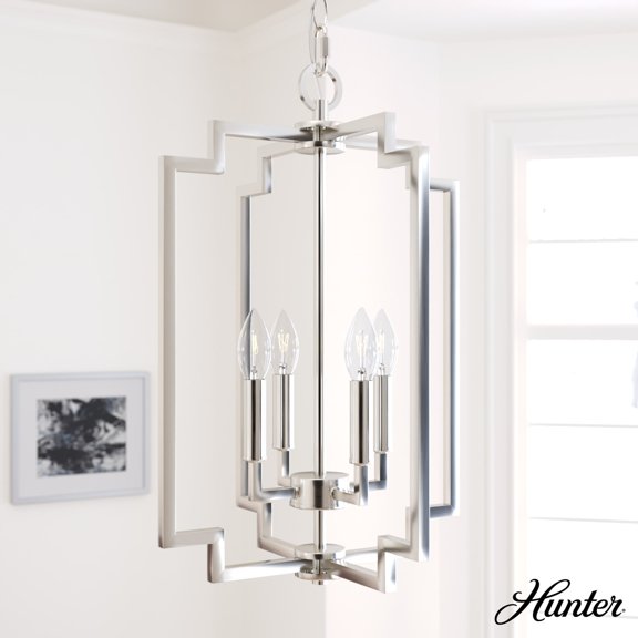 Hunter - Zoanne 4-light Brushed Nickel, Medium Size Pendant Light, Dimmable, Modern Style, Geometric Shaped, for Bedrooms, Dining, Living Rooms - 19575