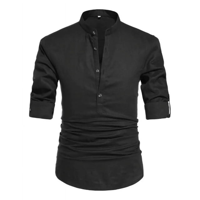 Camisa Cuello Mao Manta Hombre Casual Slim Fit Manga Larga