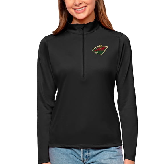 Women's Antigua Black Minnesota Wild Tribute Quarter-Zip Pullover Top