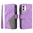 thumbnail image 2 of iPhone 12 Case , Wallet Cover Zipper Poket Nine Card Slot PU Leather Magnetic Clasp Kickstand Compatible with iPhone 12 Case - Purple, 2 of 5