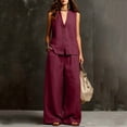 thumbnail image 4 of SOOMLON Matching Sets Women Outfits Plus Size V Neck Button Sleeveless Tees Loose Pants with Pockets 2 Piece Summer Set, 4 of 6