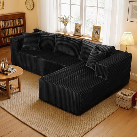 Hzzkey 105" Modular Sectional Sofa with L-Shaped Design and Left-Facing Chaise, Black
