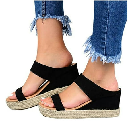 

Womens Flat Wedge Sandals with Strap Beach Open Toe for Birthday Party Adult Ceremony Black 42