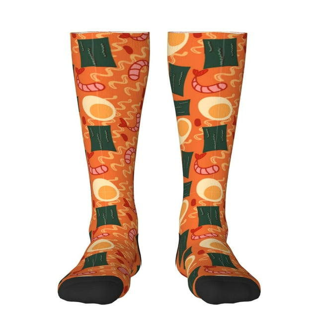 Fotbe Ramen Noodle Soup Calcetas Divertidas Estampadas para Hombre y Mujer, Calcetas de Algodón hasta la Rodilla para Caminar, Correr, Enfermería y Embarazo