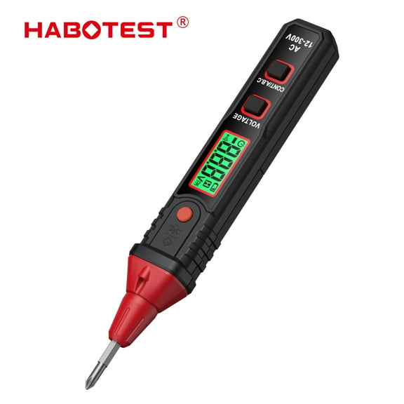 HABOTEST HT91CP Non Contact Voltage Tester AC Electricity Detect Pen 12V-300V Dual Range with LCD Display LED Flashlight Buzzer Alarm Wire Breakpoint Finder, Black Red