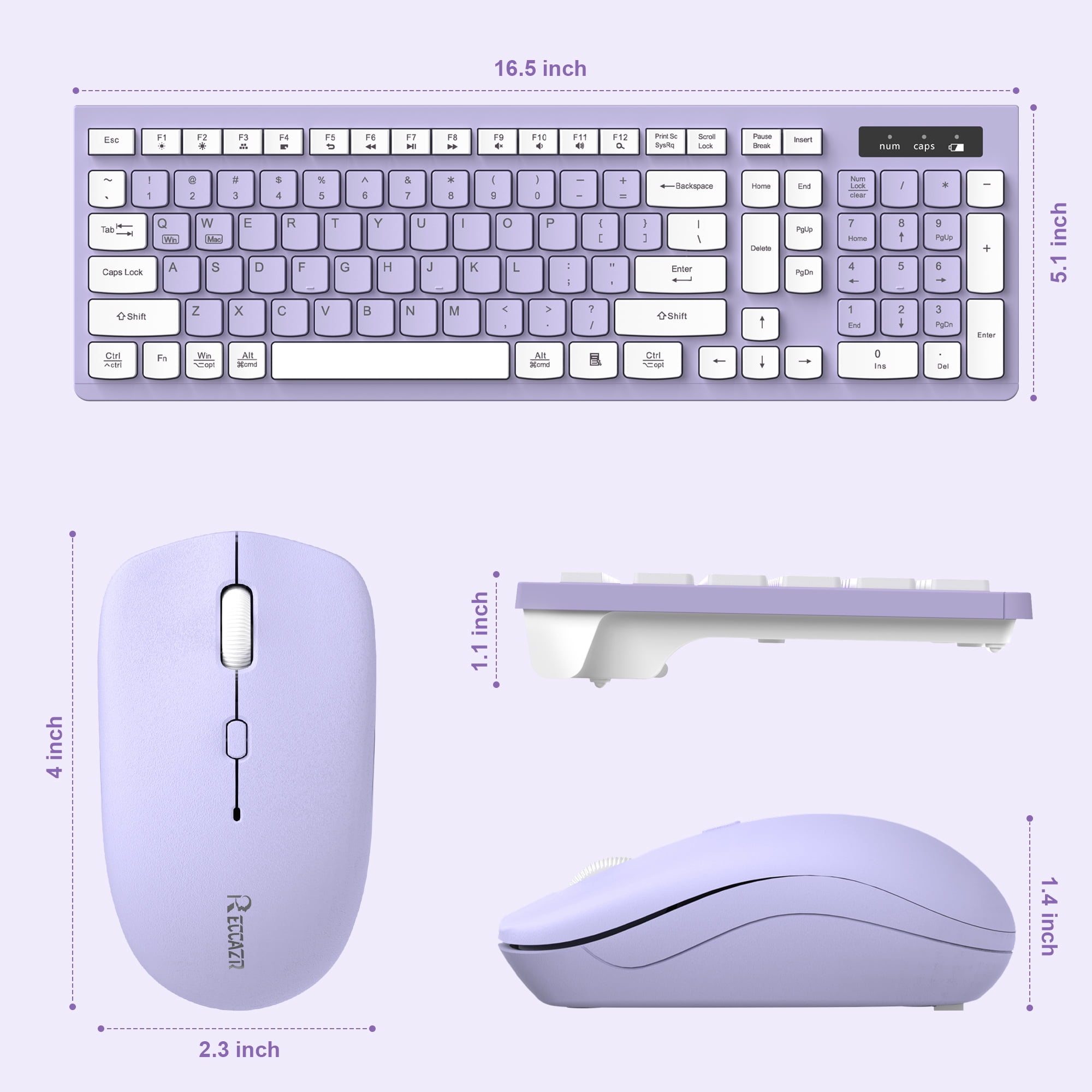 RECCAZR Wireless Keyboard and Mouse Combo for Windows, 2.4G Full Size, 12 Multimedia and Shortcut Keys, 3-Year Battery Life,  for Windows, Mac OS Desktop/Laptop/PC(Blue)