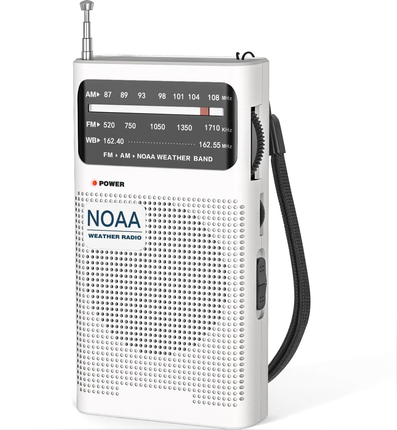 HRTGFD-NOAA Weather Radio, AM FM NOAA Emergency Radio Portable with Best Reception, Headphone Jack, Powered by 2 AA Battery, Transistor Radios Battery-Operated for Emergency, Hurricane, Home(White)