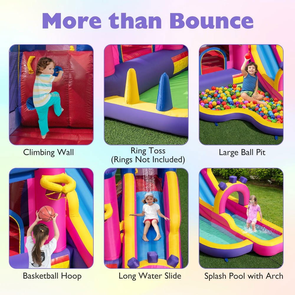Resenkos Princess Themed Inflatable Water Slide Bounce Castle with Climbing Wall - Equipped with 680W Blower - Multicolor