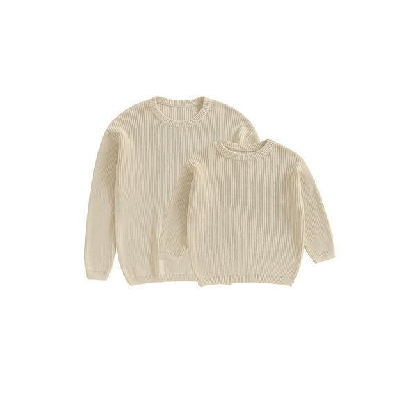 Baby Sweetie Mommy and Me Matching Pullover Sweatshirt Ribbed Long Sleeve Round Neck Chunky Knit Tops Fall Winter Clothes