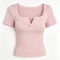 thumbnail image 5 of IUYRTFE Women's Scalloped V Neck Short Sleeve Top Slim Fit Stretch Casual Summer Tee, 5 of 5