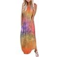 thumbnail image 2 of up to 60% off Gifts Usmixi Formal Dresses for Women Sleeveless Crewneck Tie-Dye Summer Long Dresses with Pocket Loose Side Slit Beach Boho Tank Maxi Dress Orange XL Up to 65% off, 2 of 5