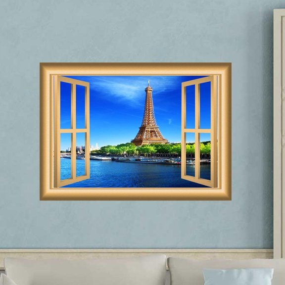 VWAQ Eiffel Tower Wall Sticker Paris Window Decal Peel and Stick Mural - NW7 (24"H X 30"W)