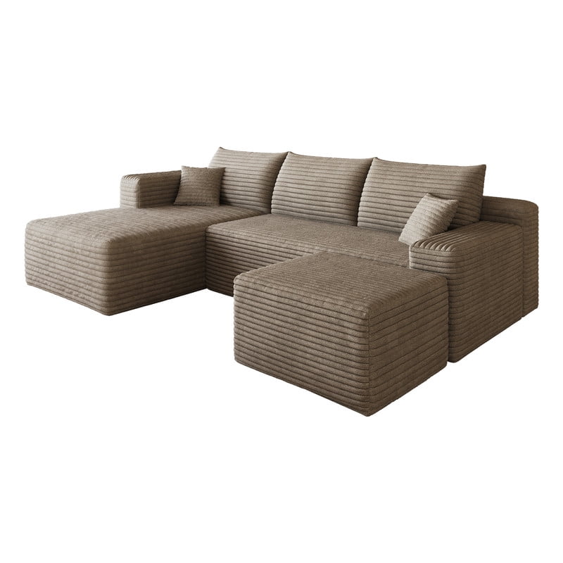 94'' Comfy U-Shaped Sectional Modern Corduroy Couch with Chaise ‌and Ottoman‌, Upholstered Modular Cloud Sofa for Living Room, Left Facing Chaise