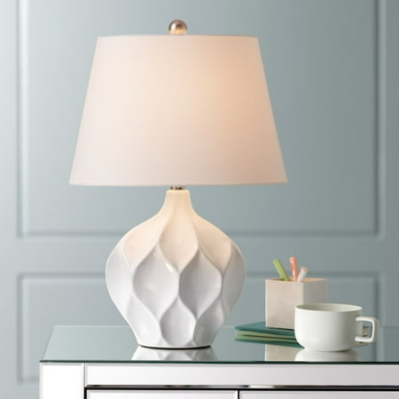 Cool Nightstand Lamps 360 Lighting Modern Accent Table Lamp White Ceramic Tapered Drum Shade for Living Room Bedroom Bedside Nightstand Office Family ()