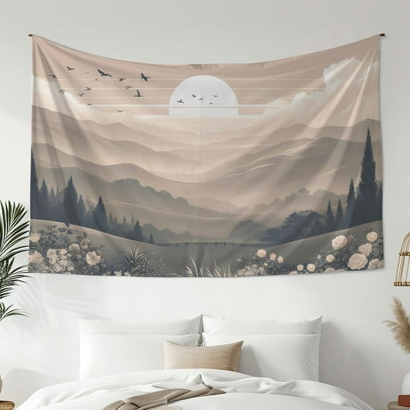 Modern Minimalist Style Tapestry, Mountain Sunset Print Tapestry, Bedroom Living Room Dormitory Decoration, Home Decoration