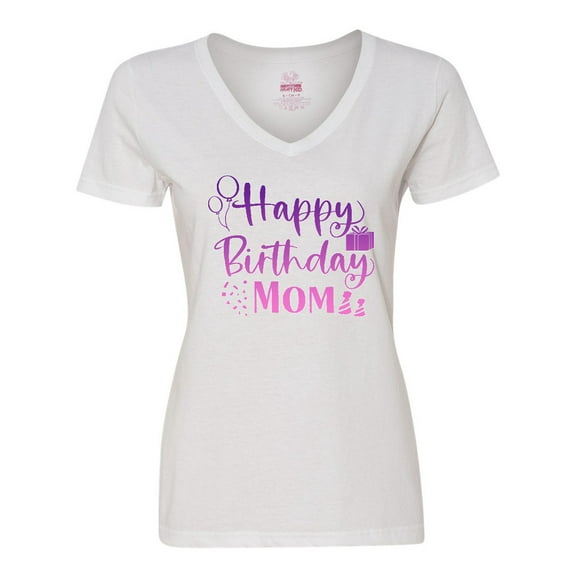 Inktastic Purple Happy Birthday Mom Women's V-Neck T-Shirt