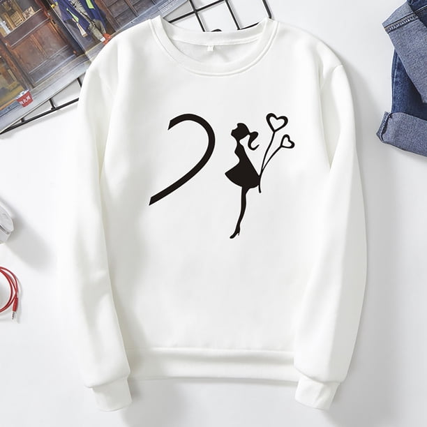 Puntoco Pareja Estampado Plus Terciopelo Manga Larga Cuello Redondo Jersey Sudadera top (Unisex) Puntoco Puntoco-3316