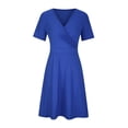 thumbnail image 4 of B91xZ Robes d'Anniversaire pour Femmes, Robe d'Été Décontractée à Manches Courtes, Col Rond, Taille Haute, Maxi Robe Fluide à Volants, Bleu XXXXXL, 4 of 5