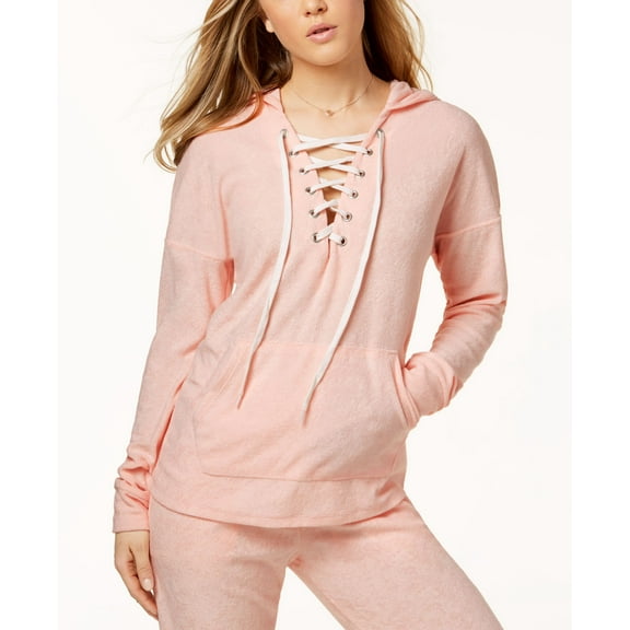 Material Girl Active Juniors Lace Up Baby Terry Hoodie Pure Pink M