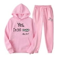 thumbnail image 2 of Jacenvly Matching Couples Sweatshirt Long Sleeve Shirts Love Letter Print Hooded Casual Trendy Men Pullover Hooded Sports Trousers Two-Piece Tracksuit Pink, 2 of 9