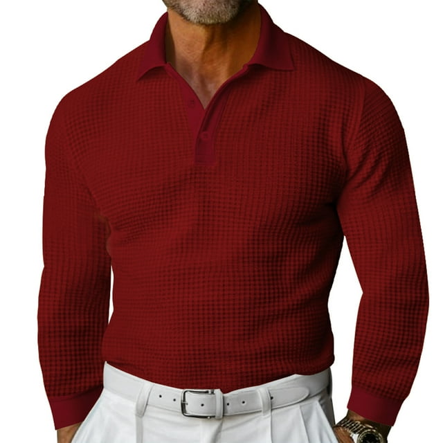 Blusas y camisas de manga larga con cuello en V para hombre, camisa de golf de vacaciones de color liso, blusas de manga larga con botones y solapa, blusas de poliéster para hombre