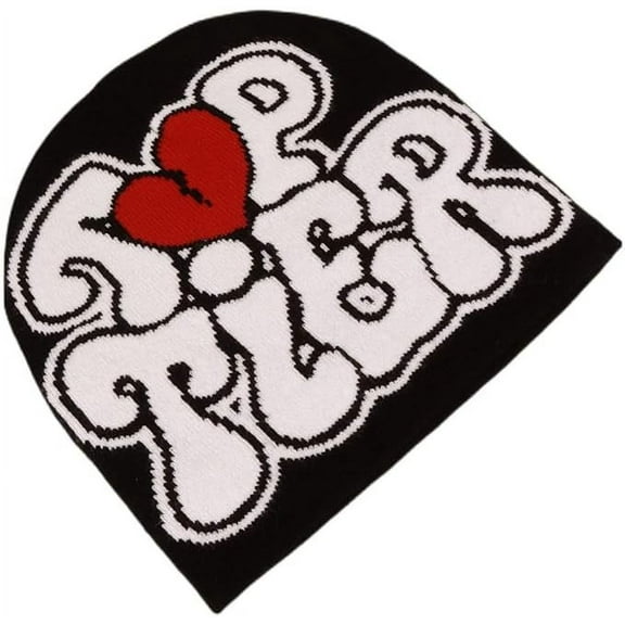 Y2k Beanie for Women Men Letter Graphic Goth Knitted Winter Warm Hat Hip Pop Grunge Streetwear Top Tier Black