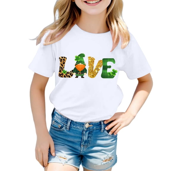 lnmuld Tops for St Patricks Day Themed Short Sleeve Tee for Girls Youth Kids Printed Casual Top Size:12-13 Years