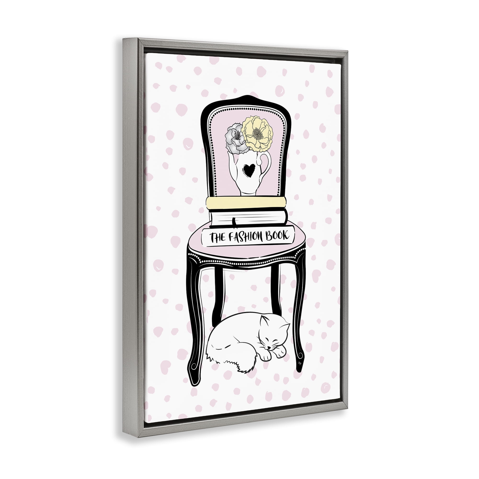 Stupell Industries Fashion Book on Chair Animals & Insects Painting Gray Floater Framed Art Print Wall Art, 21 x 31
