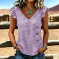 thumbnail image 6 of Miluxas Women's Gingham Plaid Sleeveless Tank Tops Button Accent V Neck Casual Loose Tunic Blouse Lightweight Summer Shirts for Daily Vacation Purple, 6 of 7