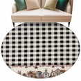 thumbnail image 2 of Round Area Rug 5ft,Farm Wooden House Black Buffalo Plaid Washable Carpet Non-Slip Runner Accent Rugs Indoor Floor Mat for Bedroom Living Room Decor,Western Star, 2 of 9