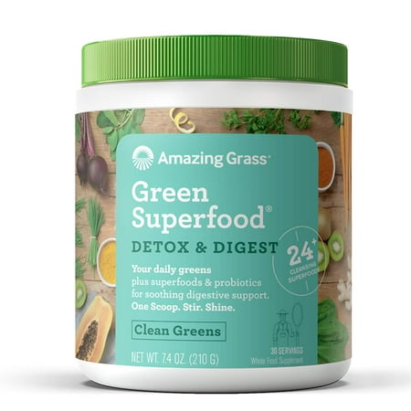 Amazing Grass Detox & Digest Green Superfood Powder, Clean Greens, 30