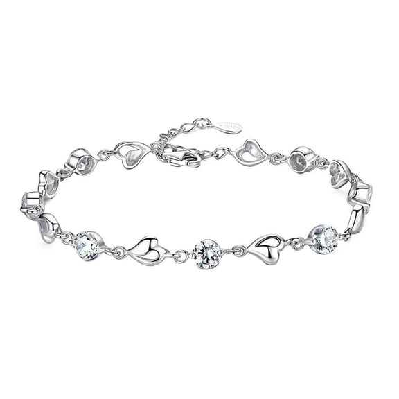 APIPEE 14K Gold Plated Heart Zirconia Bracelet For Women, 5.7"   2.4" Adjustable Length, Hypoallergenic Design, Spring Ring Clasp