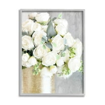 Full White Rose Bouquet Botanical & Floral Graphic Art Gray Framed Art Print Wall Art