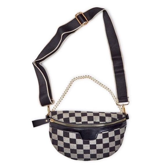 Crossbody Sling Bag in Checkered Print Fabric with Adjustable and Removeable Straps